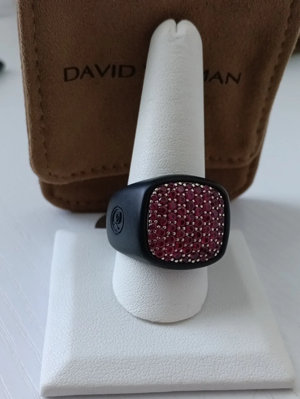 David Yurman Streamline Pave Ruby Titanium Signet Ring Band Size 11US